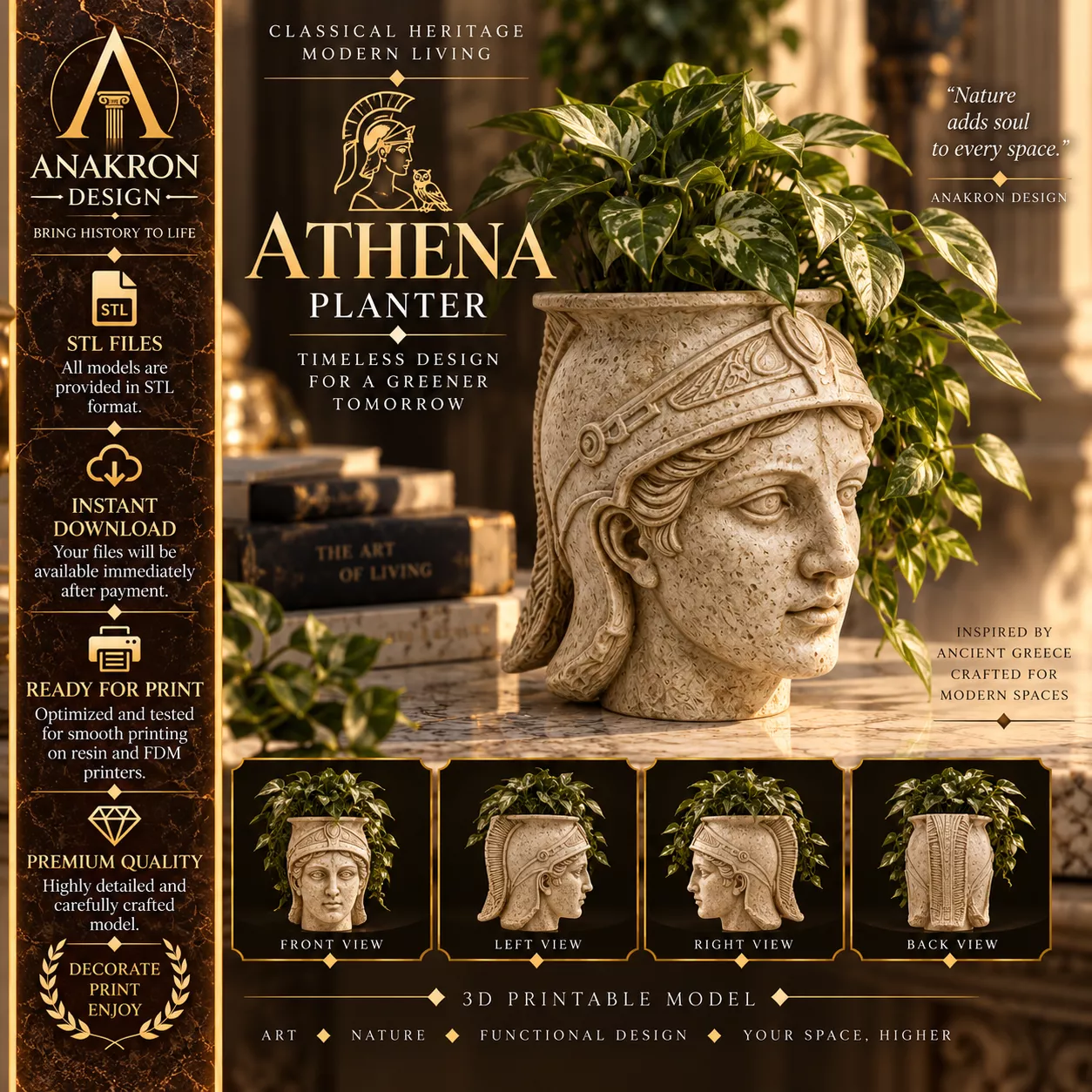 Athena Planter STL Greek Goddess Head Pot 3D print model