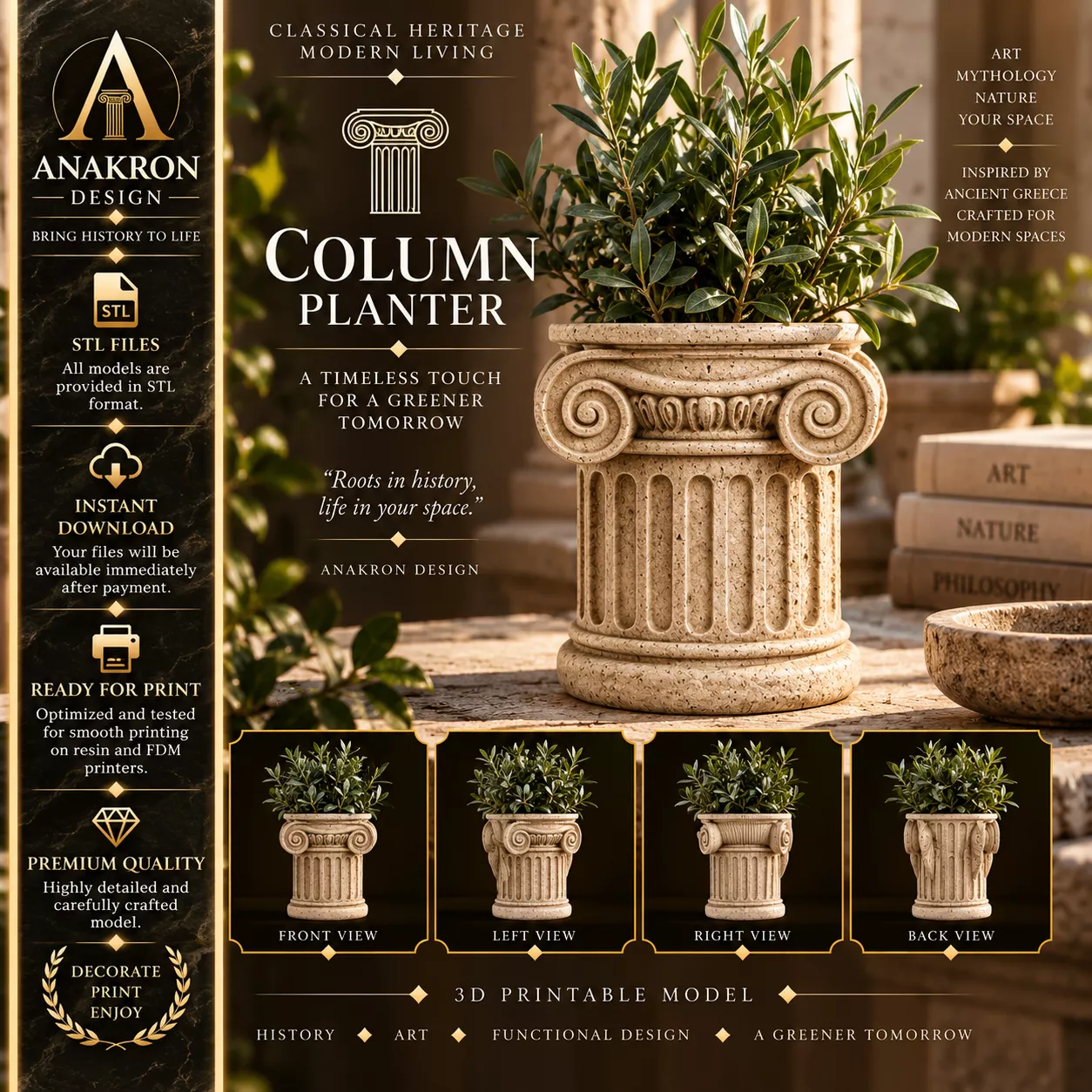 Column Planter STL Greek Ionic Pillar Flower Pot 3D print model