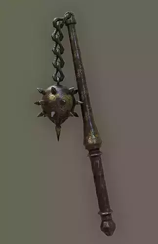 Ornamented Iron Flail Low-poly 3D model