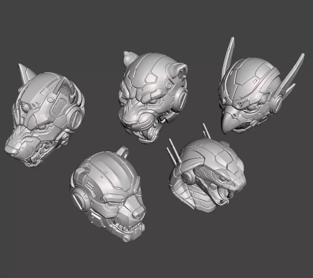 CYBERNETIC BEAST HELMETS PACK 3D print model
