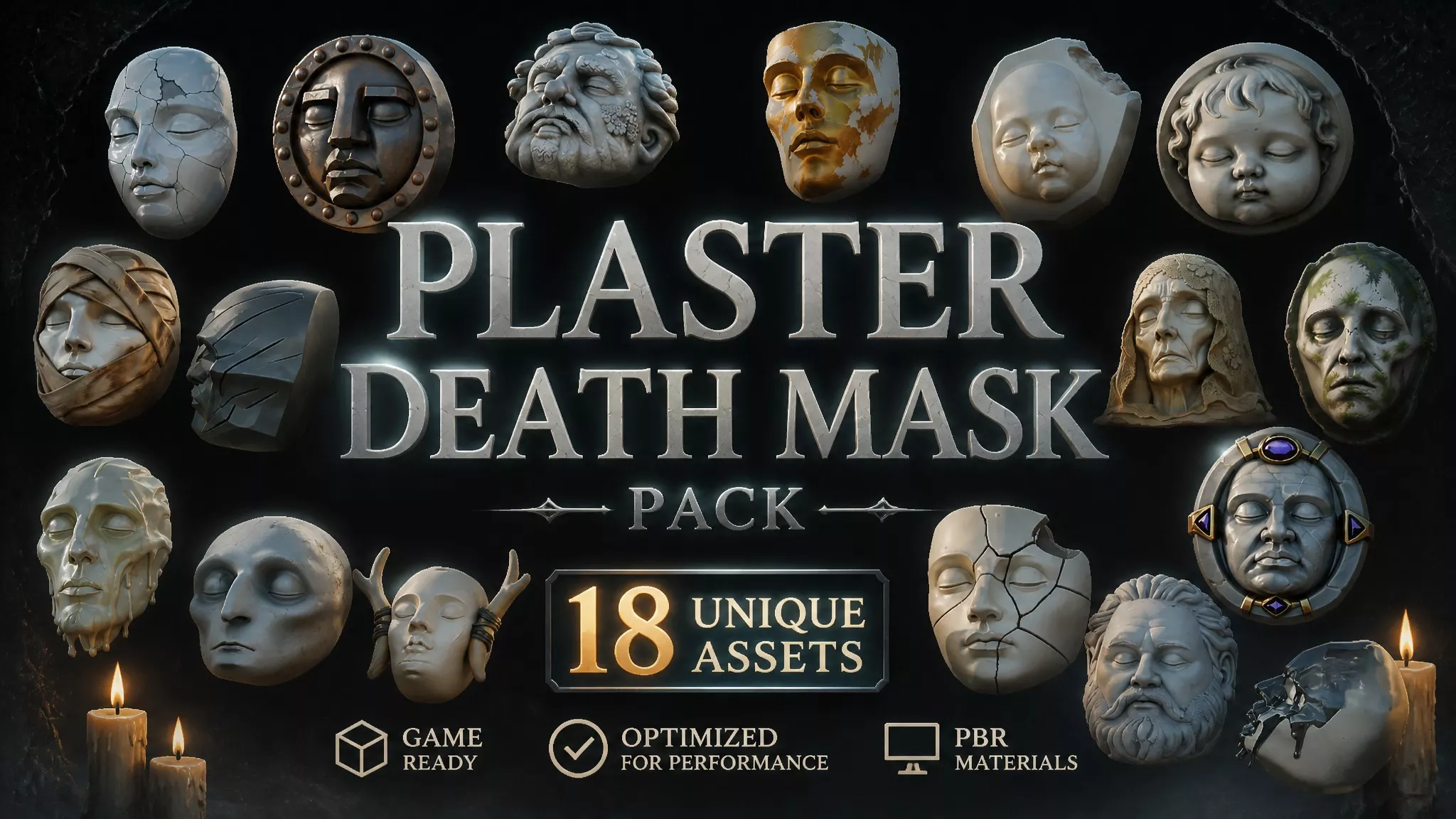 Plaster Death Mask Pack Low-poly 3D model