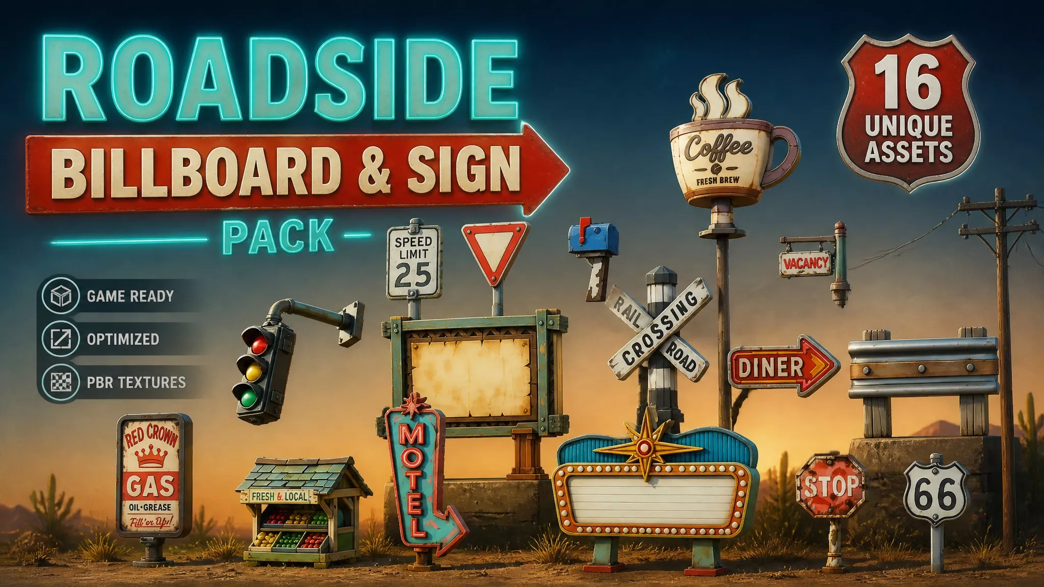 Roadside Billboard and Sign Pack Low-poly 3D model