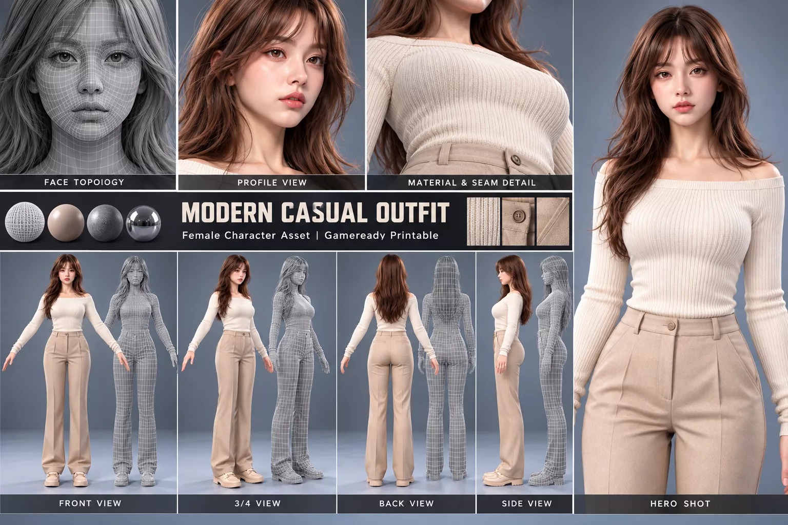 Modern Casual Female Character Low-poly 3D model
