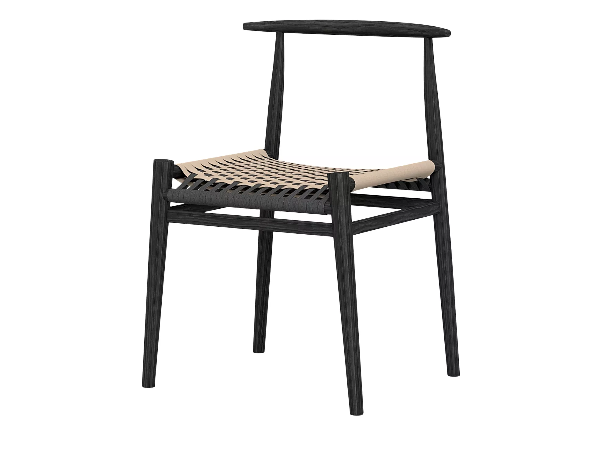 Black Wood Frame Woven Seat Dining Chair 3D model