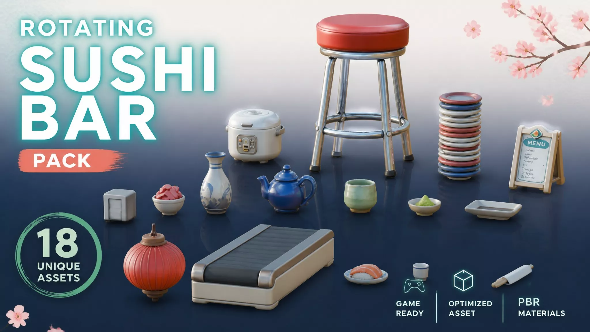 Rotating Sushi Bar Pack Low-poly 3D model