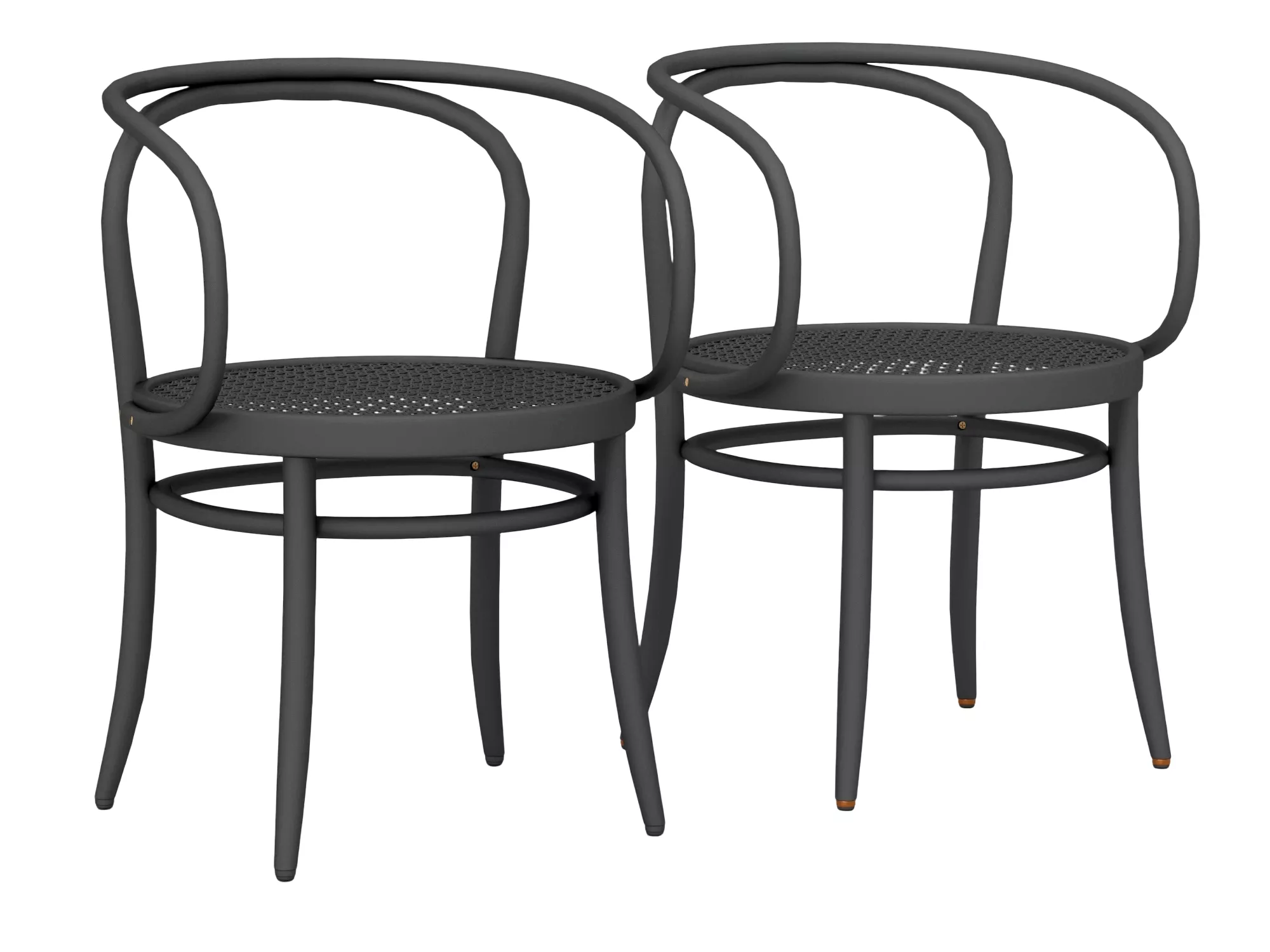 Two Black Curved Frame Woven Seat Chairs 3D model