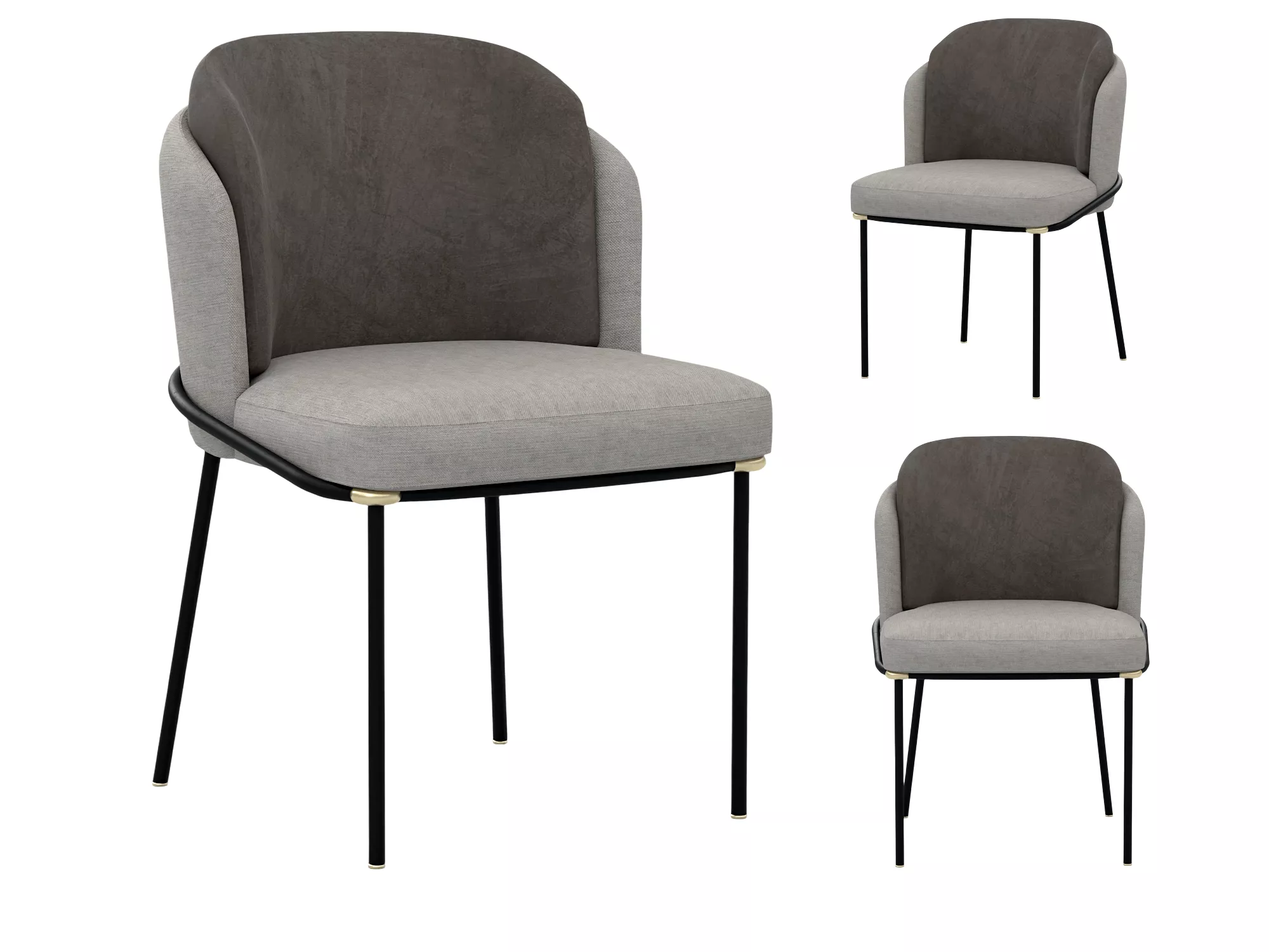 Two Tone Upholstered Dining Chair With Black Metal Legs 3D model