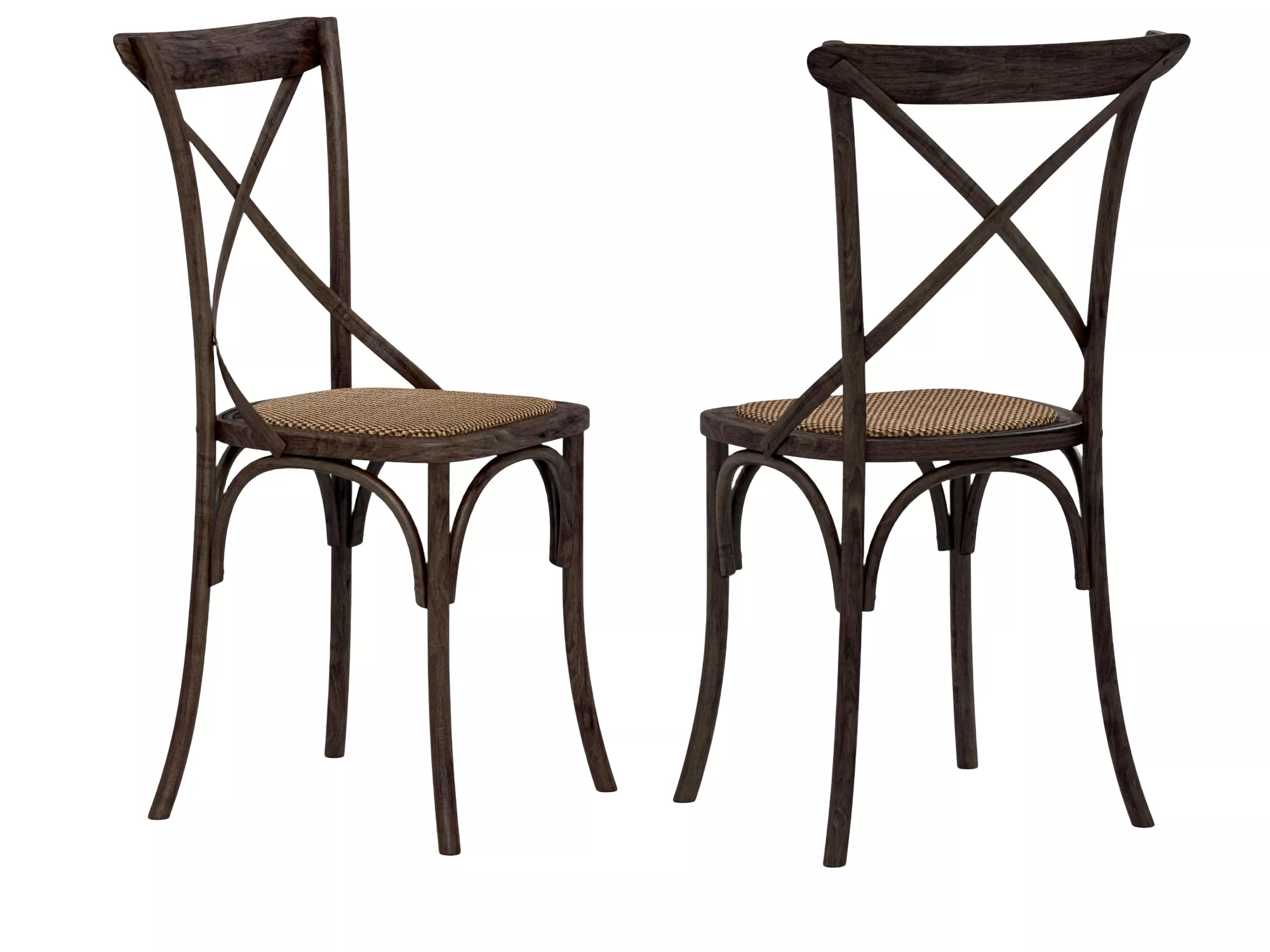Dark Wood Cross Back Dining Chair With Woven Rush Seat 3D model