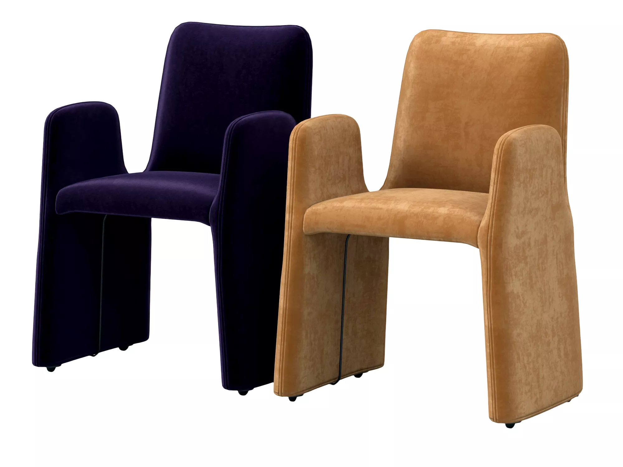 Two Upholstered Velvet Armchairs Purple And Camel 3D model