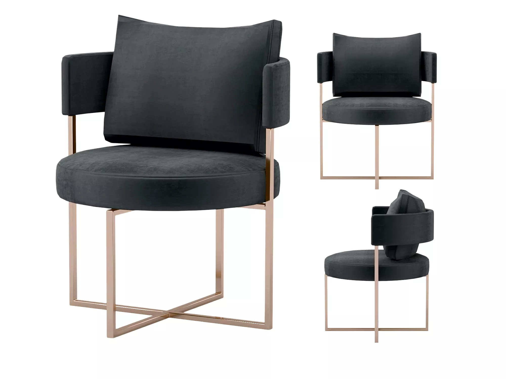 Dark Gray Upholstered Accent Chair With Rose Gold Metal Frame 3D model