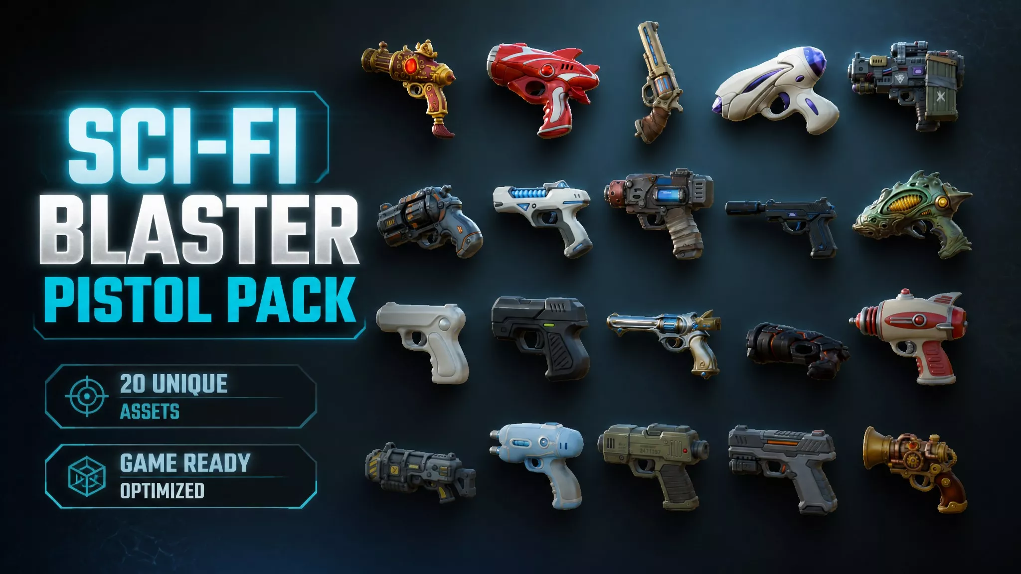 Sci-Fi Blaster Pistol Pack Low-poly 3D model