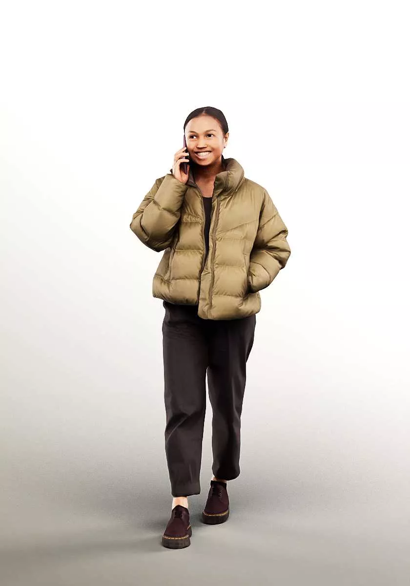 16404 - woman winter calling smartphone Low-poly 3D model