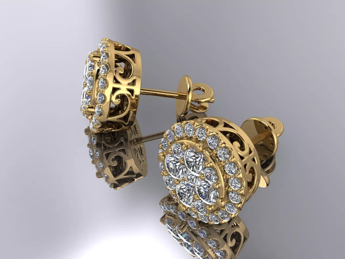 Earrings Gold Diamond 3d model 3D print model