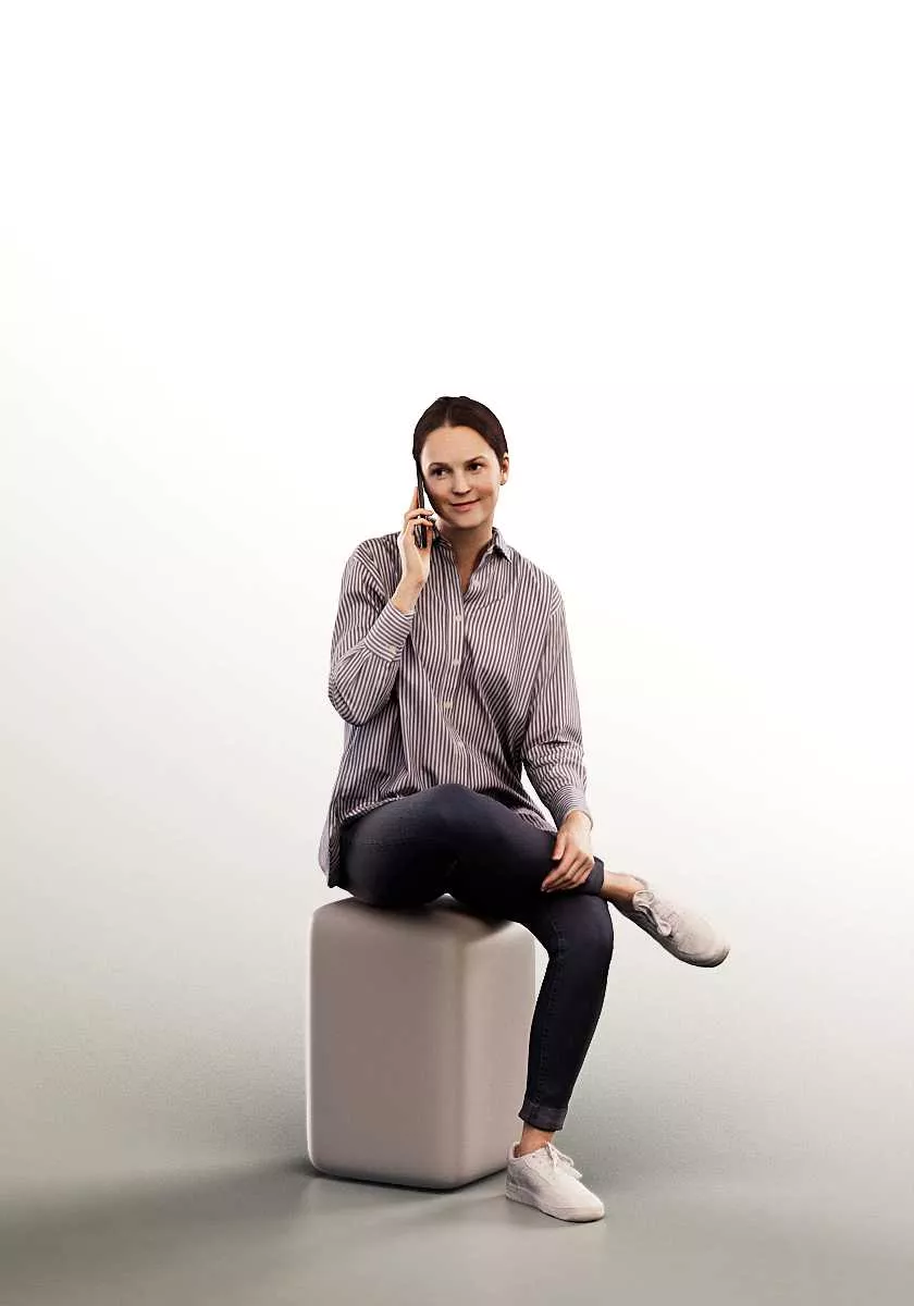 16615 - woman sitting calling Low-poly 3D model