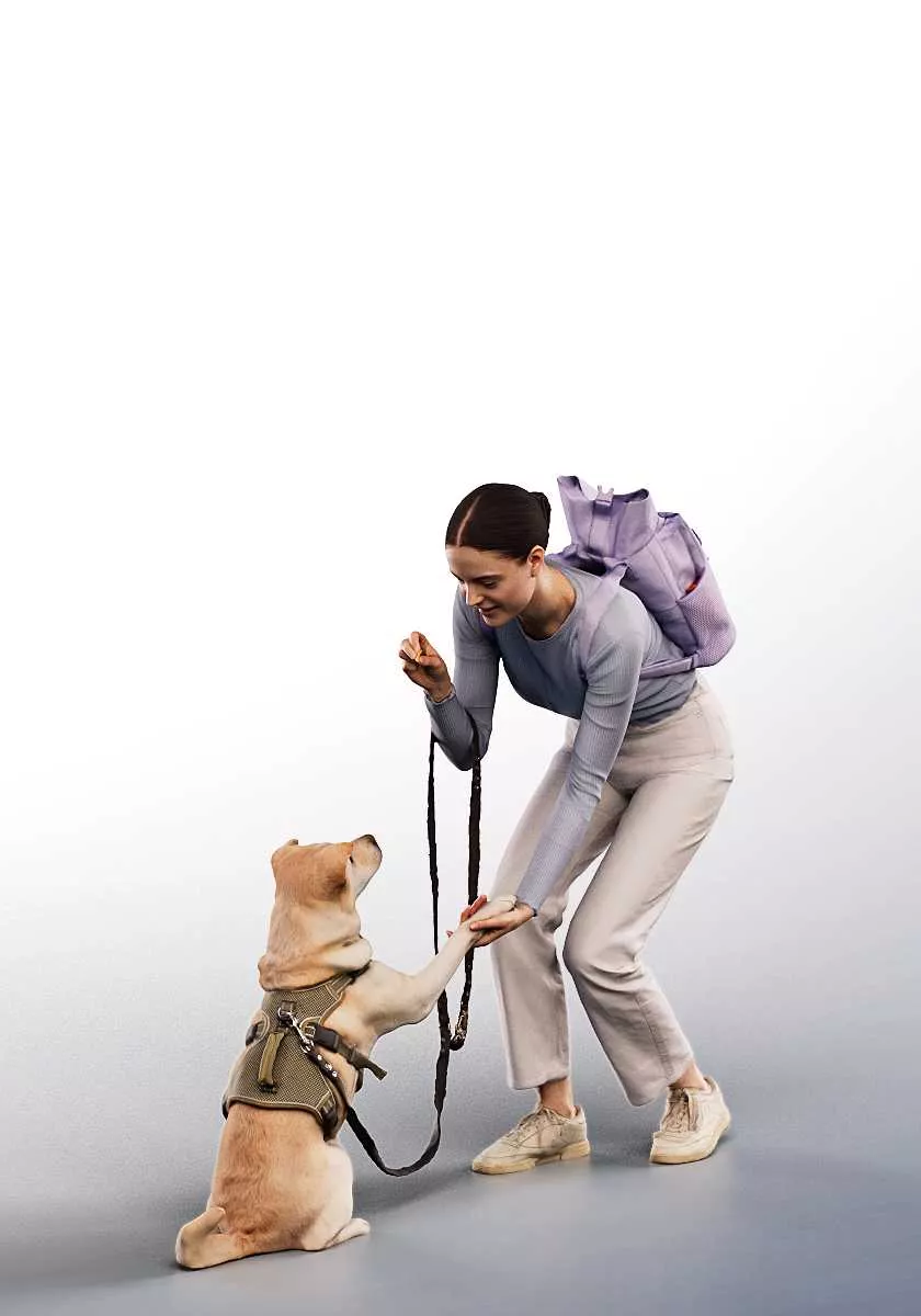16492 - woman with dog playing feeding Low-poly 3D model
