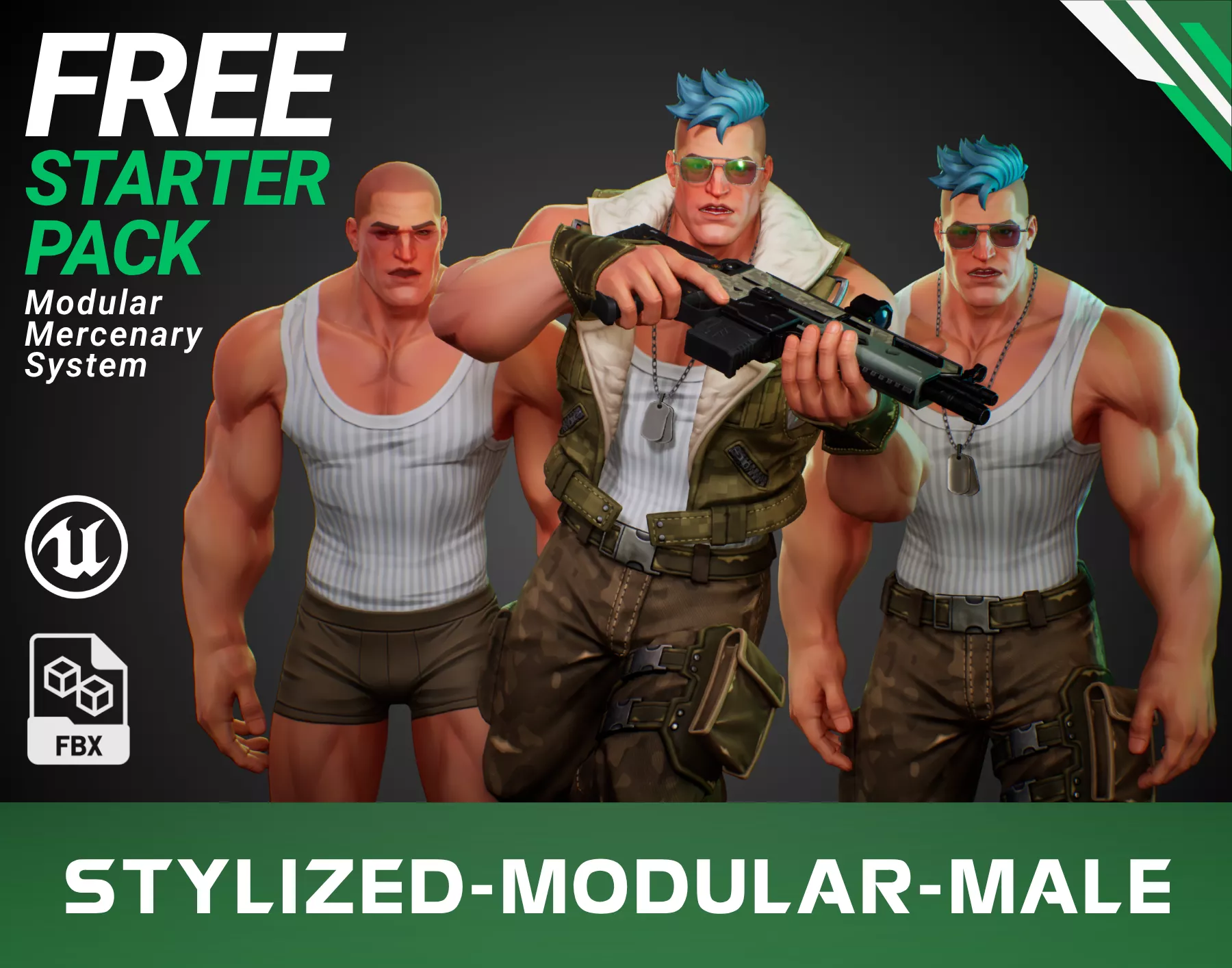 FREE STARTER PACK Stylized Modular Mercenary System Free low-poly 3D model