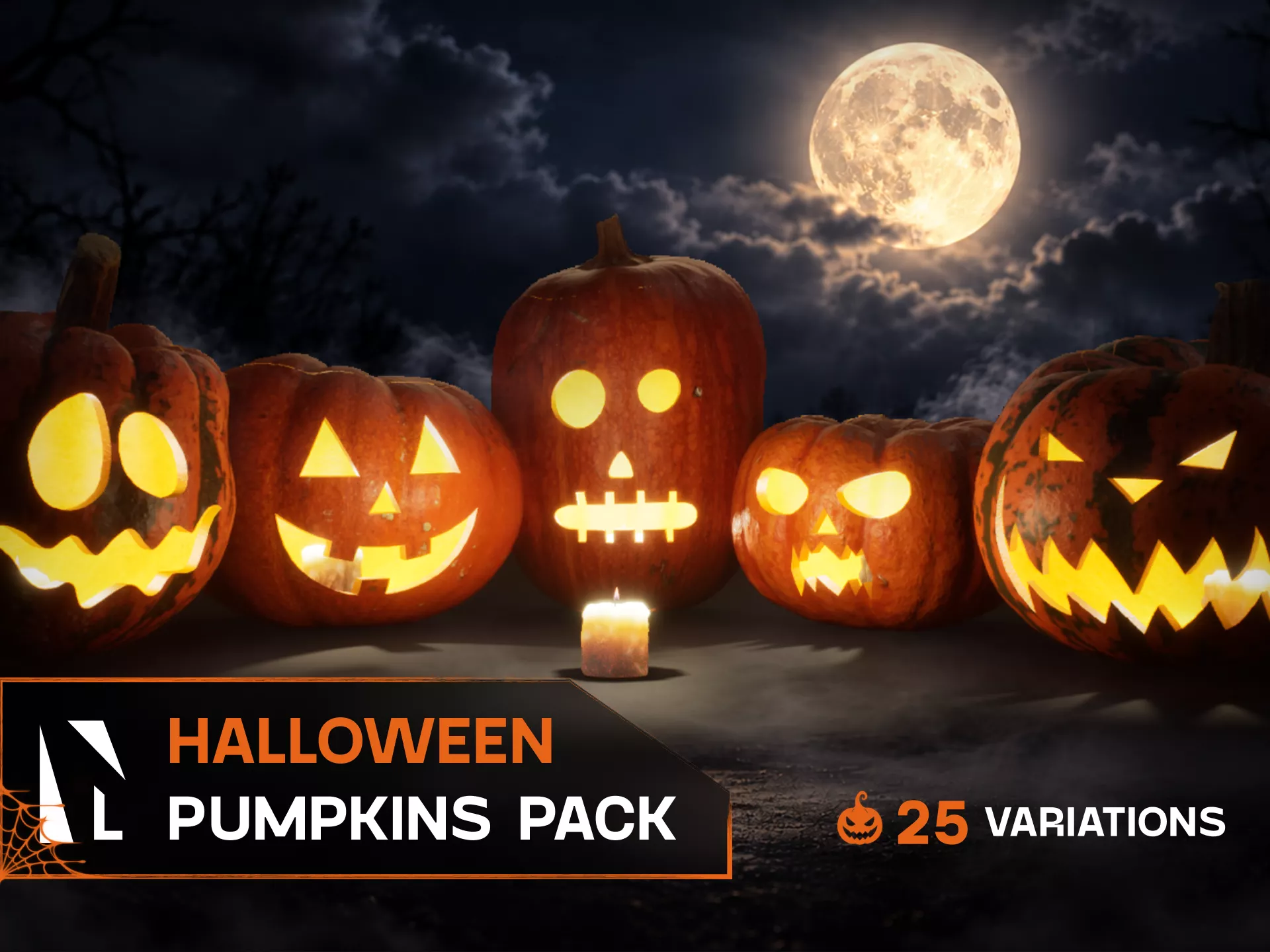 Realistic Halloween Pumpkins Pack Low-poly 3D model