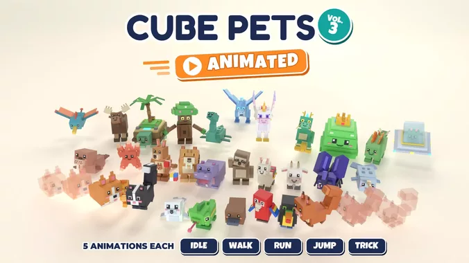Animated Cube Pets Pack 3 - 30 Low Poly Animals