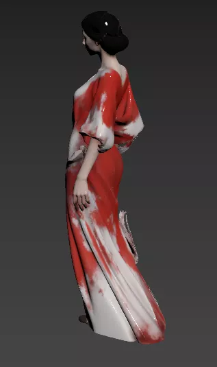 A134- Red dyed flowing skirt woman 3D model