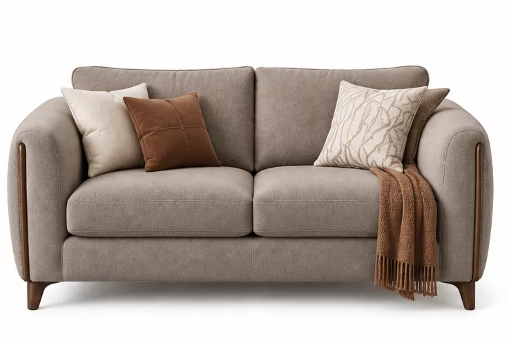 Modern 2 Seater Fabric Sofa with Wooden Accents Throw Blanket Low-poly 3D model