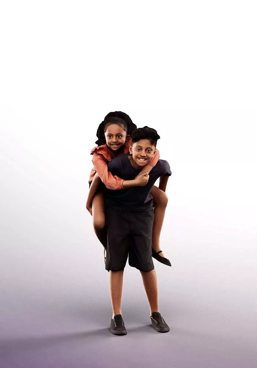 14418 - children playing piggyback Low-poly 3D model