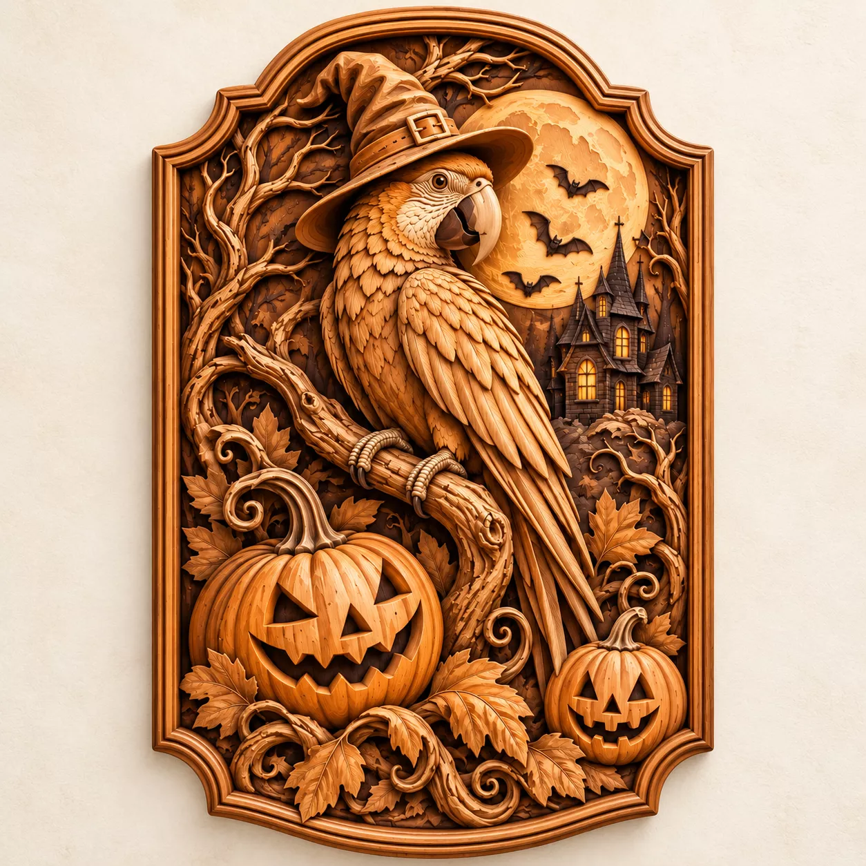 Halloween Parrot Wood Carving Relief STL CNC 3D Model 3D print model