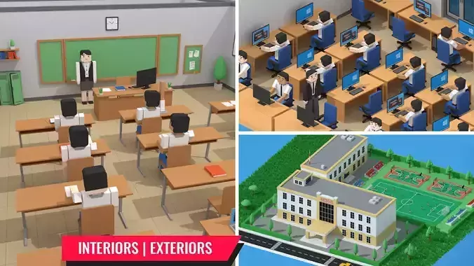 SimplePoly School Interiors - Low Poly Assets Low-poly 3D model