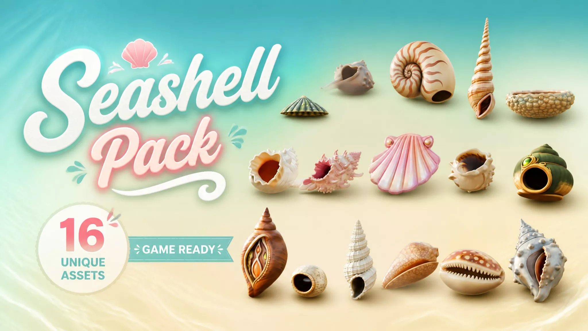 Seashell Pack Low-poly 3D model
