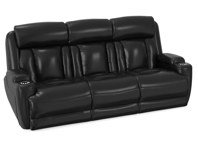 Black Leather Triple Recliner Sofa Home Theater 3