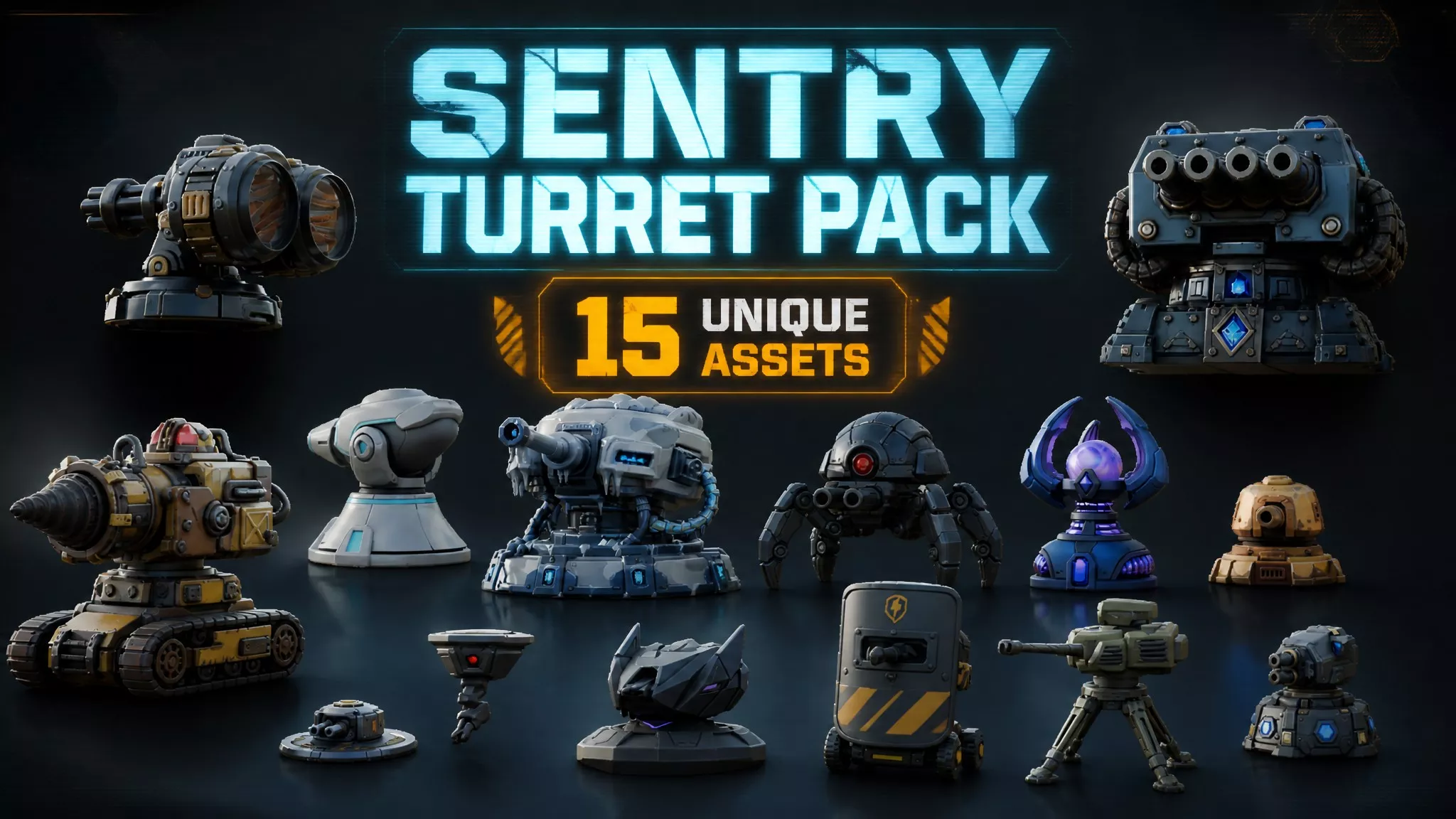 Sentry Turret Pack Low-poly 3D model