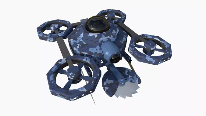 SciFi Military Drone I08 Blue Camo - War Vehicle Fantasy