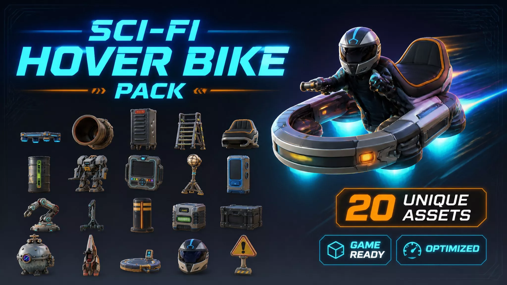 Sci-Fi Hover Bike Pack Low-poly 3D model