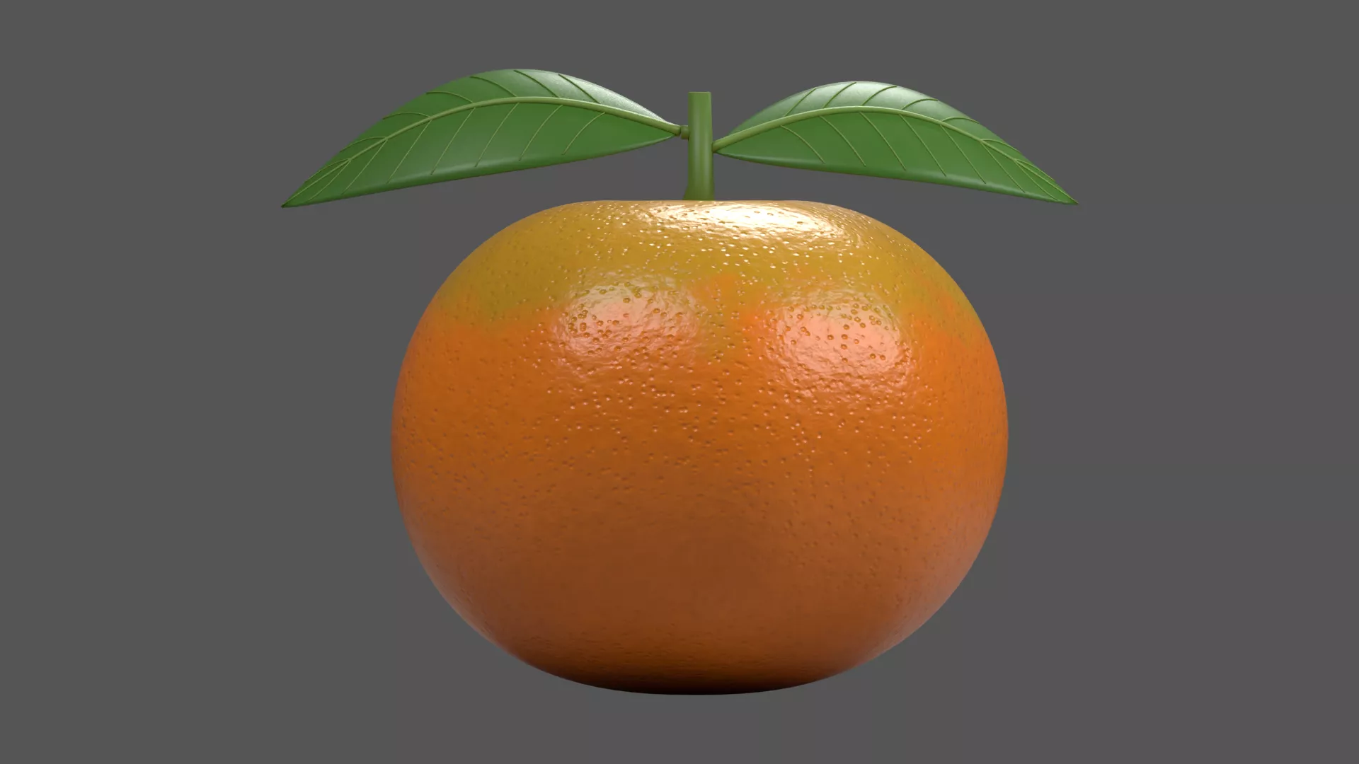 Round Mandarin Orange with Twin Leaves Low-poly 3D model