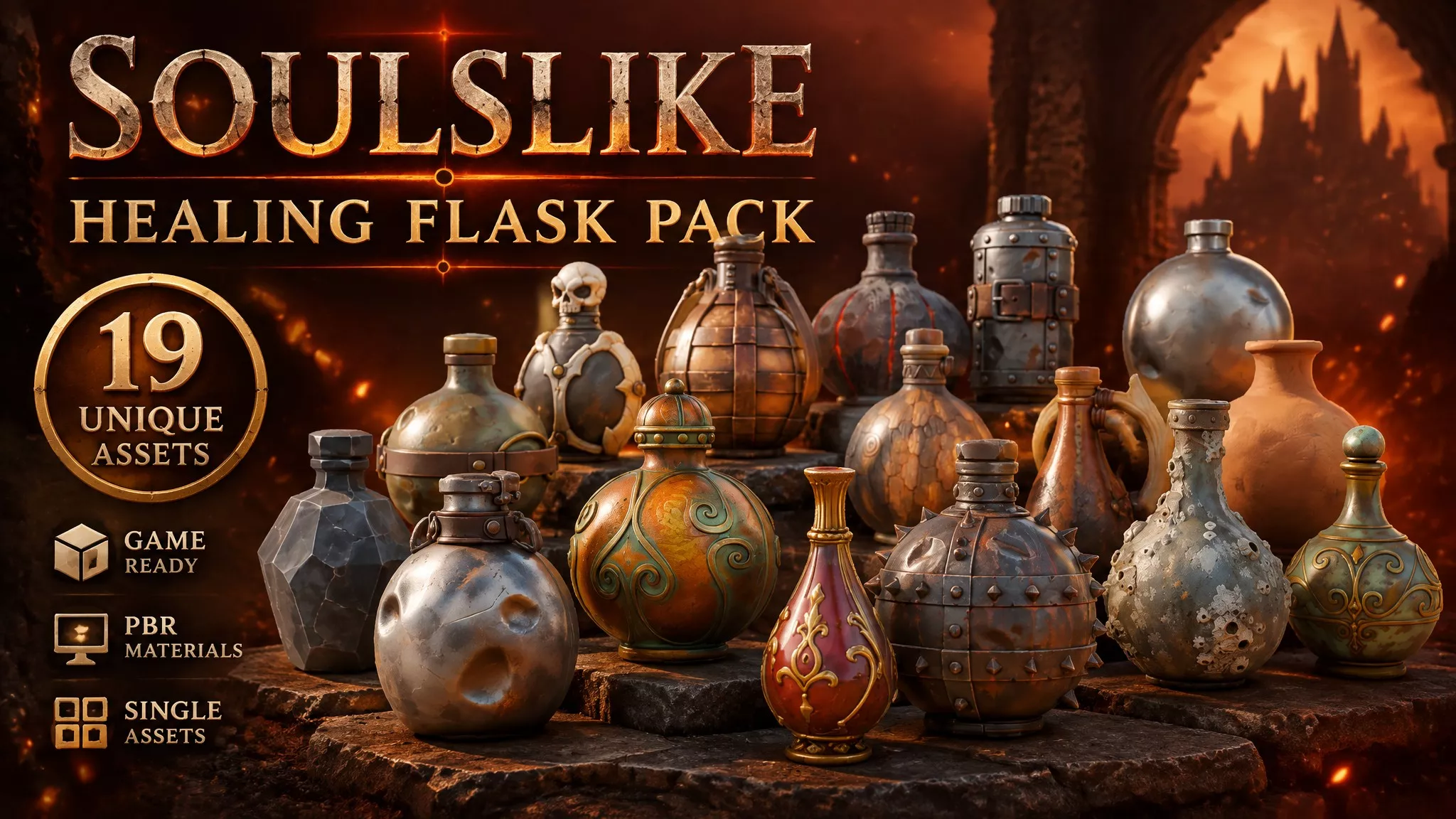 Soulslike Healing Flask Pack Low-poly 3D model