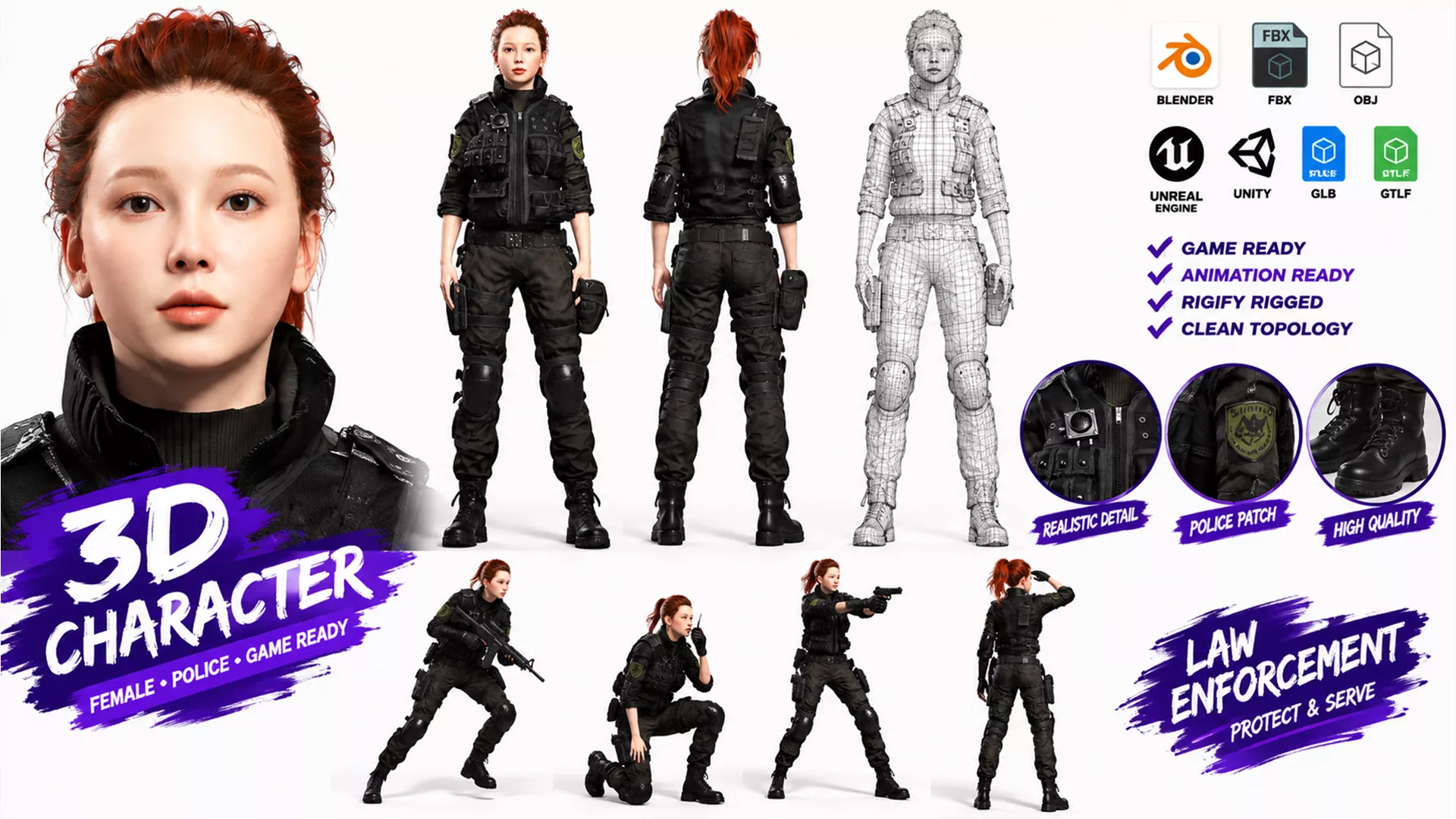 Realistic SWAT Officer Woman 3D Character 3D model
