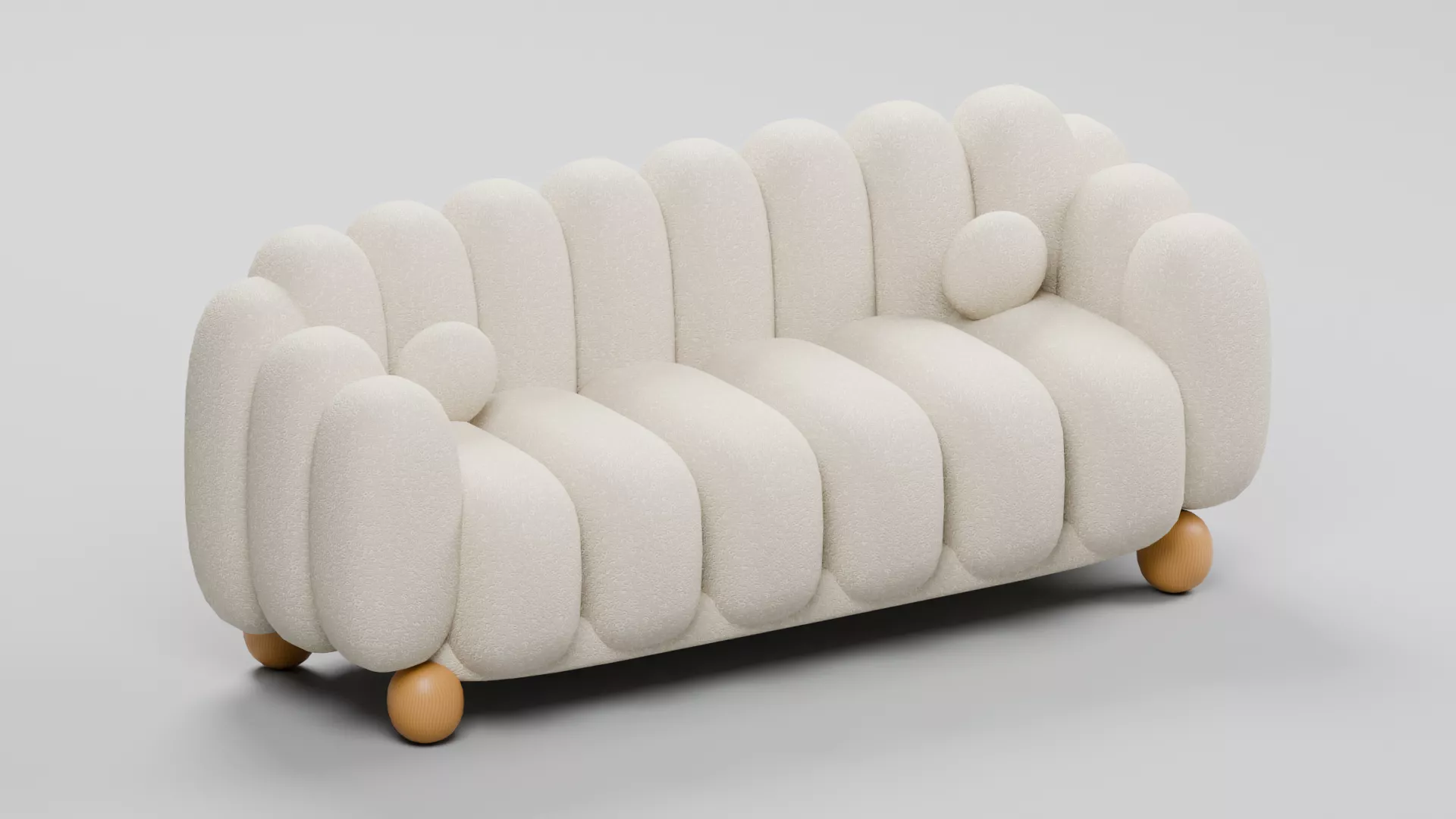 Cream Channel Tufted Loveseat with Round Feet Low-poly 3D model
