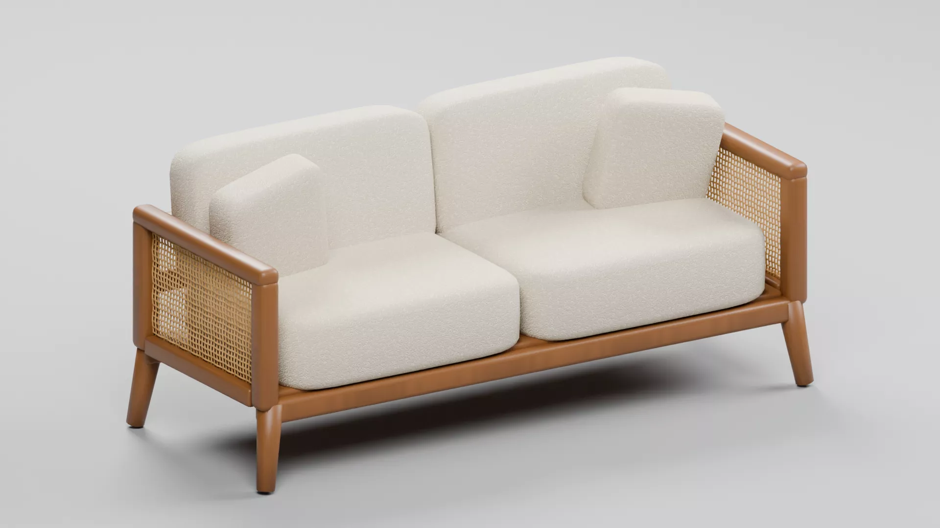 Ivory Cushion Loveseat with Woven Wood Sides Low-poly 3D model