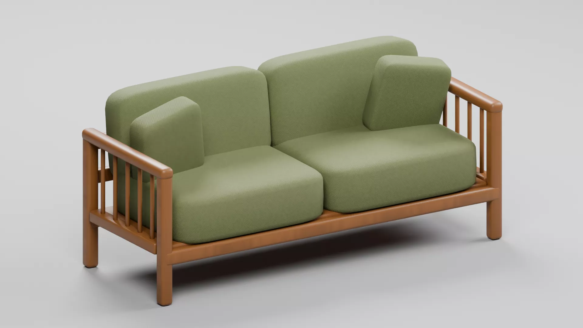 Olive Two Seat Sofa with Slatted Arms Low-poly 3D model
