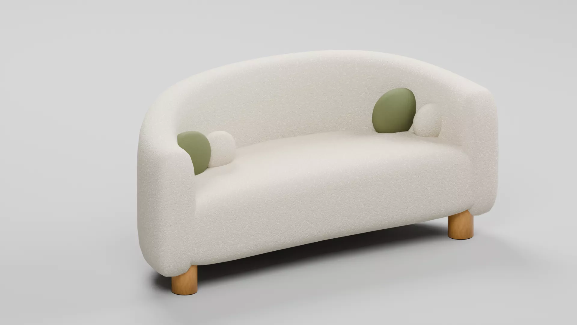 Curved Cream Couch with Green Accent Pillows Low-poly 3D model