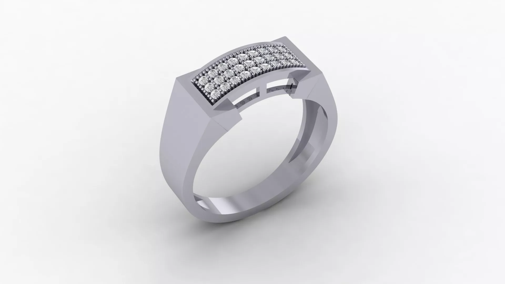 Modern Rectangular Pave Signet Ring 3D print model