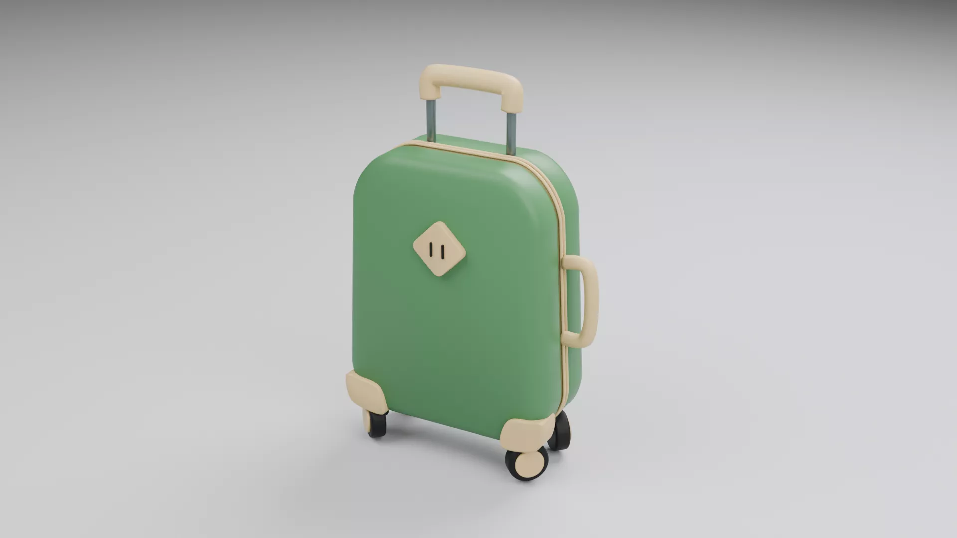 Green Rolling Suitcase with Telescopic Handle Low-poly 3D model