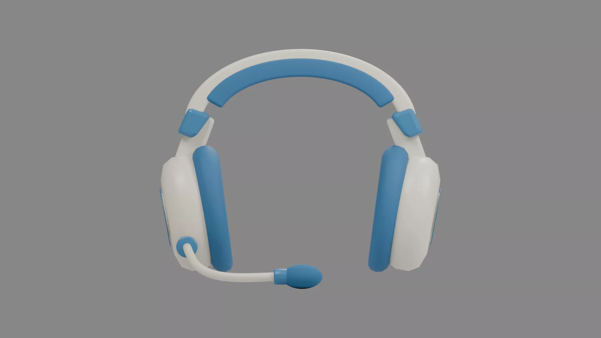 Blue and White Headset with Curved Mic Low-poly 3D model