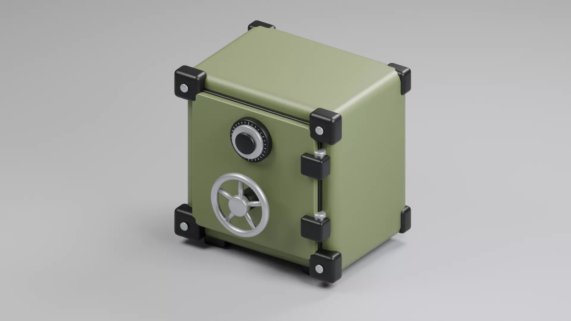 Green Reinforced Safe with Wheel Lock Low-poly 3D model