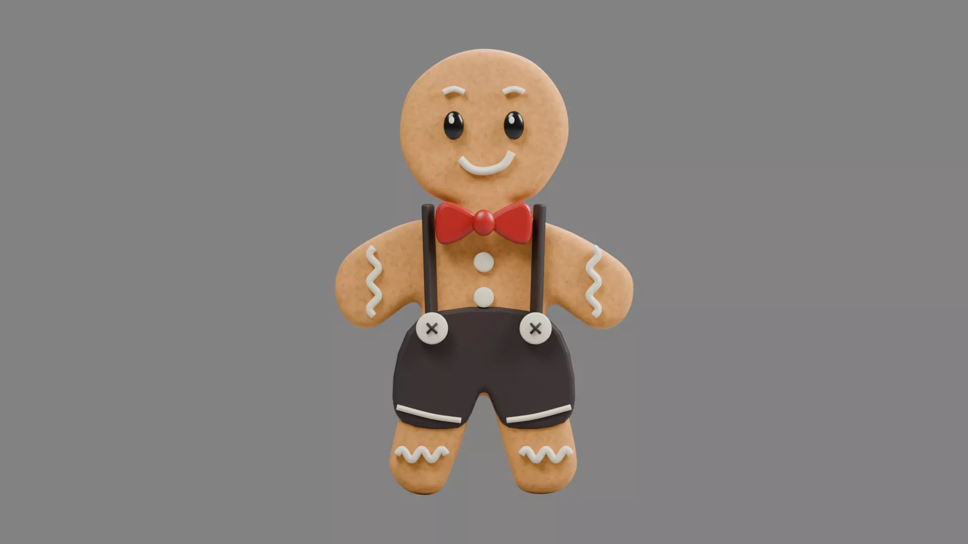 Gingerbread Man with Bow Tie and Suspenders Low-poly 3D model