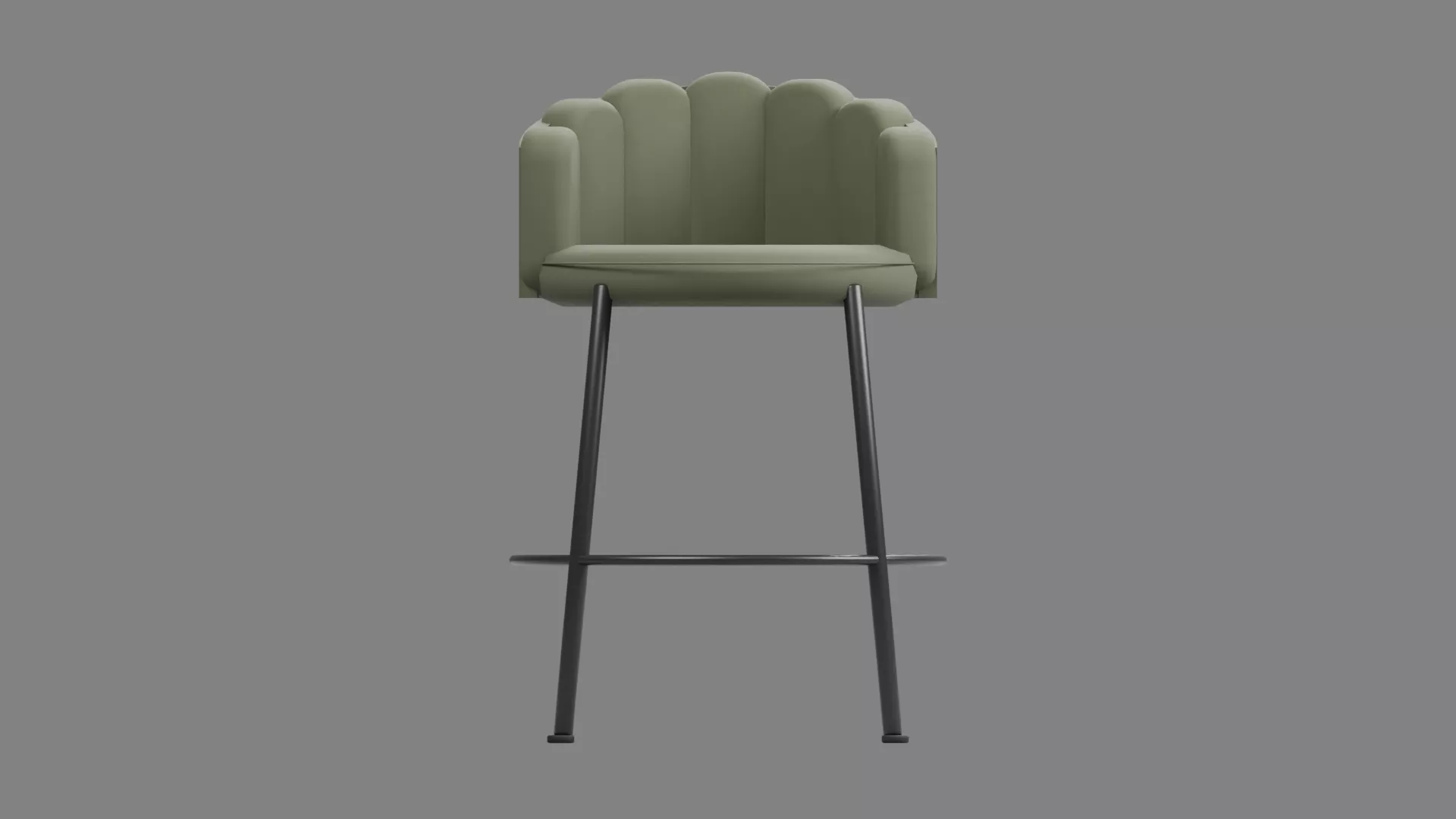 Green Upholstered Counter Chair with Curved Back Low-poly 3D model