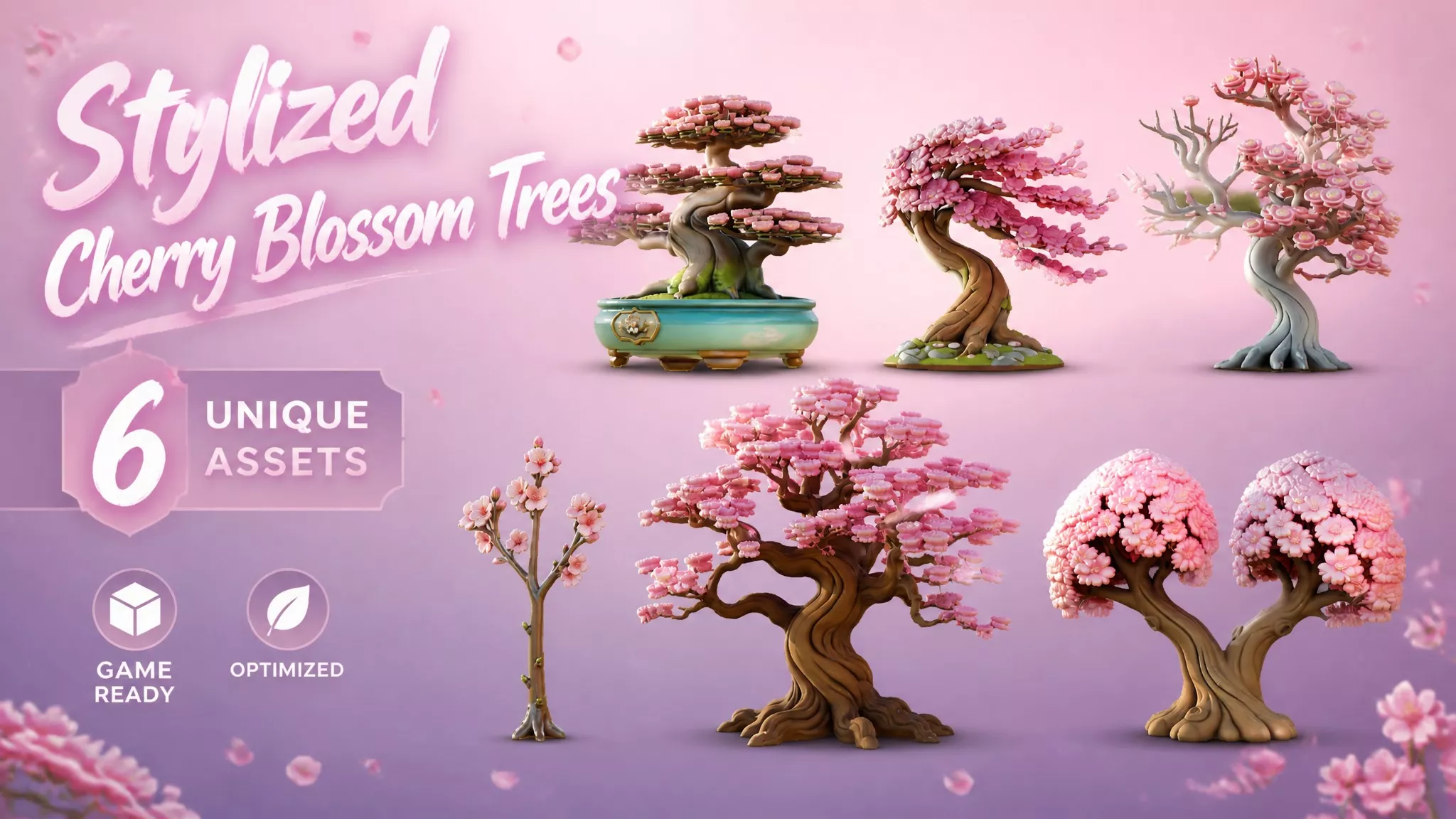 Stylized Cherry Blossom Trees Low-poly 3D model