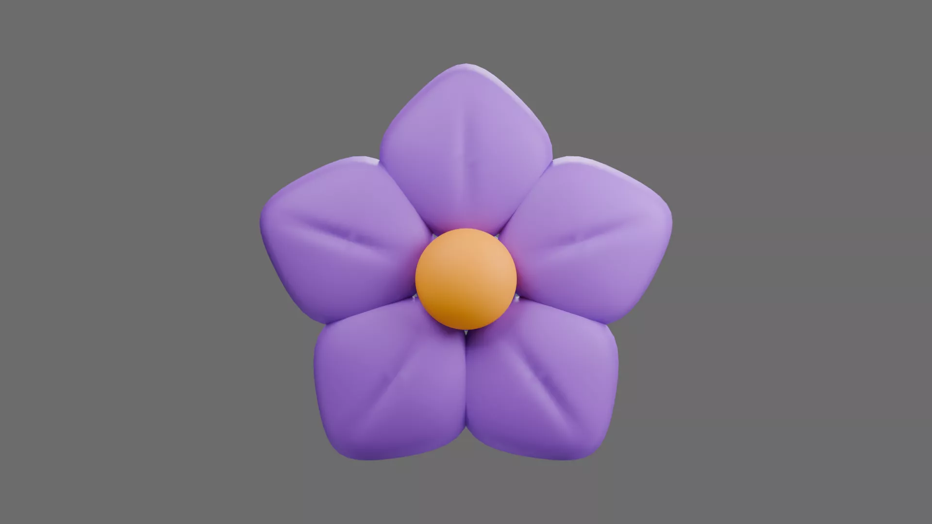 Purple Five Petal Flower with Yellow Core Low-poly 3D model