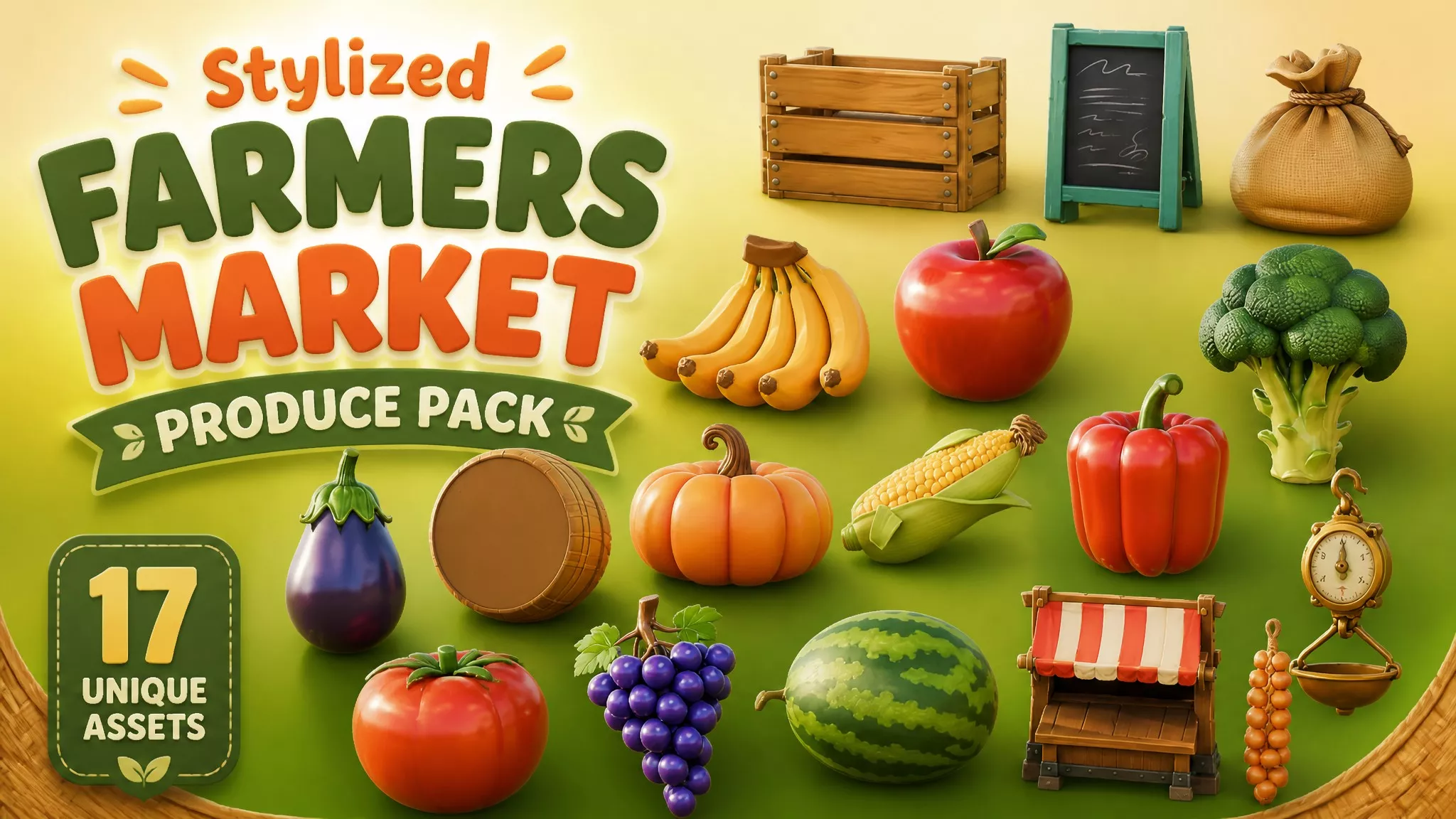 Stylized Farmers Market Produce Pack Low-poly 3D model