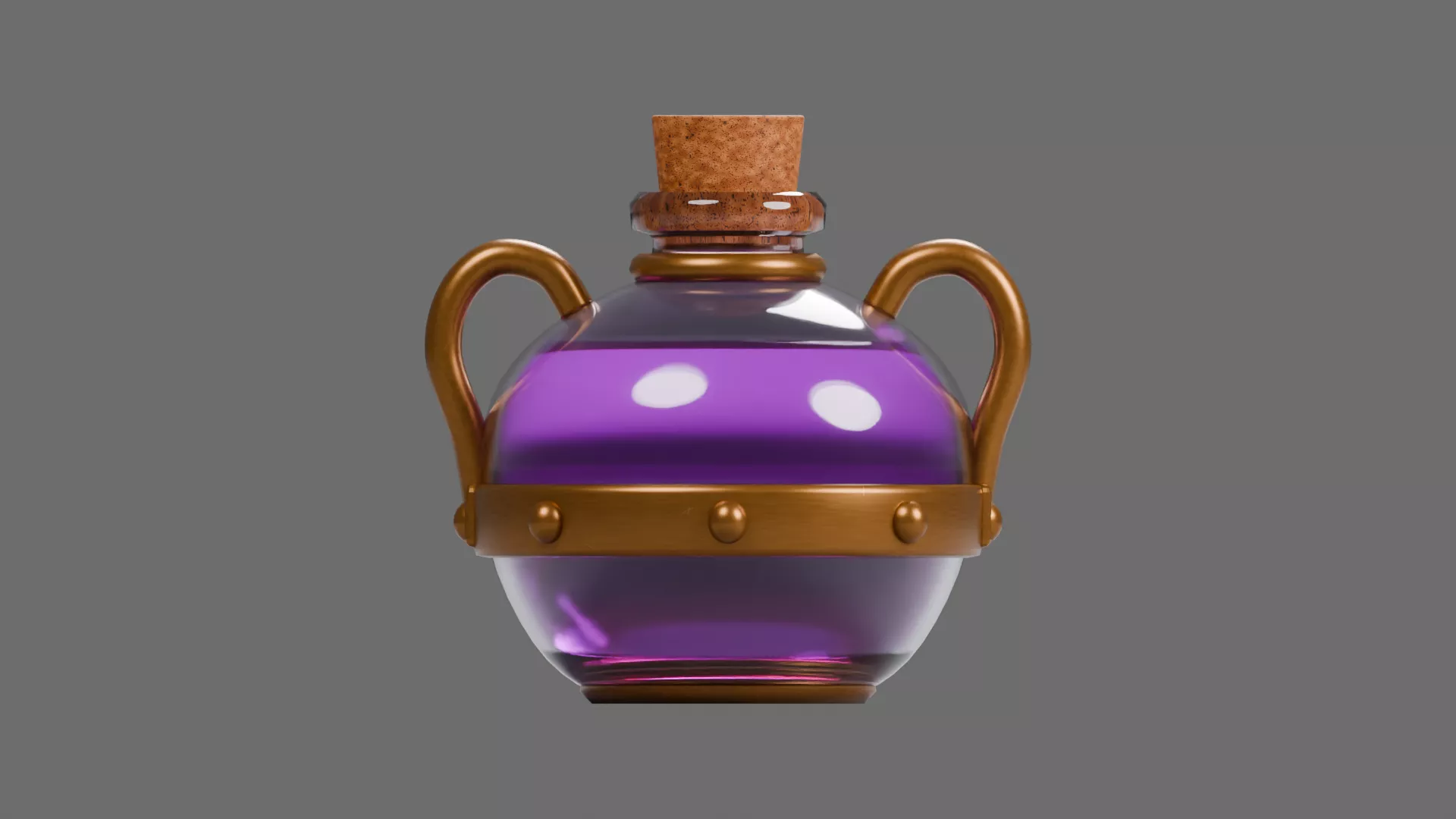 Purple Potion Flask with Gold Handles Low-poly 3D model