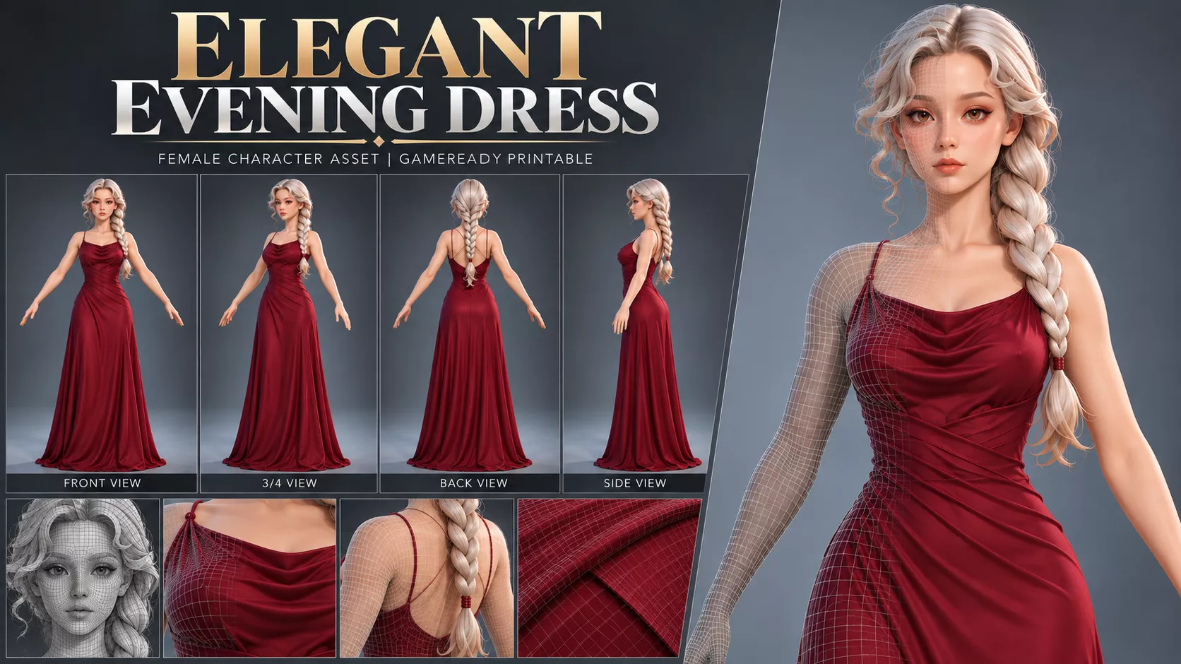 Elegant Evening Dress Female Character Low-poly 3D model